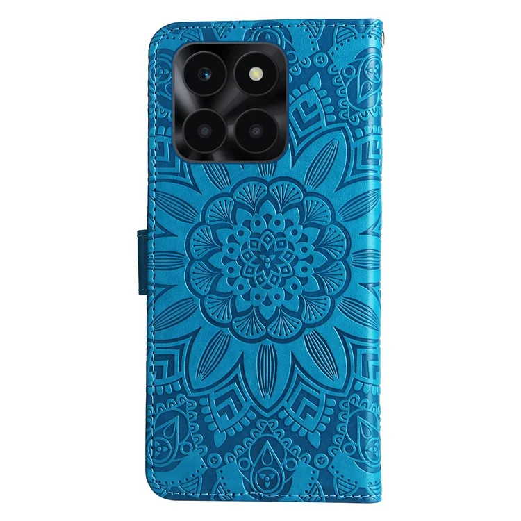 For Honor X6a 4G Case PU Leather Sunflower Imprinted Phone Cover Wallet Stand Shell - Azul