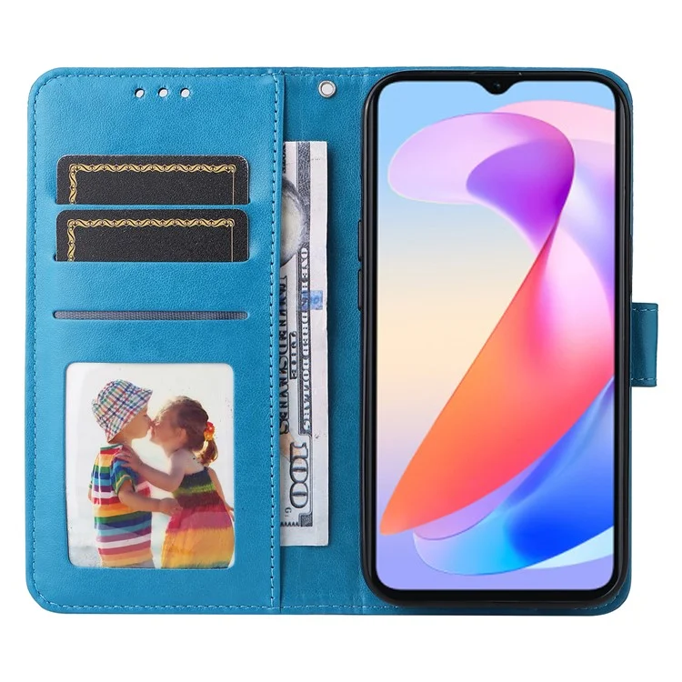 For Honor X6a 4G Case PU Leather Sunflower Imprinted Phone Cover Wallet Stand Shell - Azul