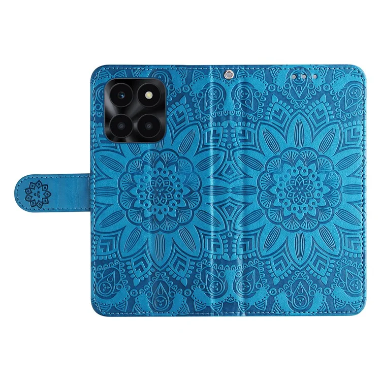 For Honor X6a 4G Case PU Leather Sunflower Imprinted Phone Cover Wallet Stand Shell - Azul