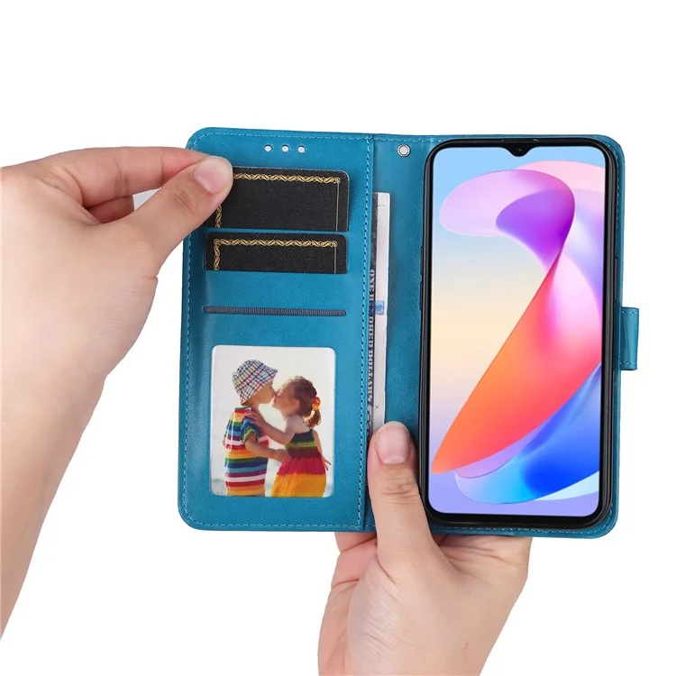 For Honor X6a 4G Case PU Leather Sunflower Imprinted Phone Cover Wallet Stand Shell - Azul