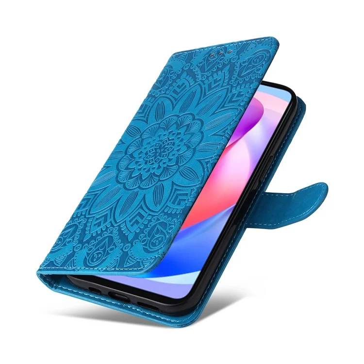 For Honor X6a 4G Case PU Leather Sunflower Imprinted Phone Cover Wallet Stand Shell - Azul