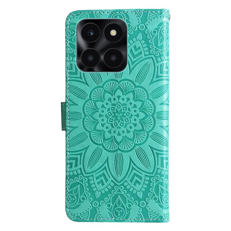 For Honor X6a 4G Case PU Leather Sunflower Imprinted Phone Cover Wallet Stand Shell - Green