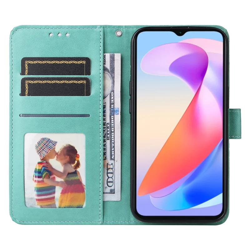 For Honor X6a 4G Case PU Leather Sunflower Imprinted Phone Cover Wallet Stand Shell - Green