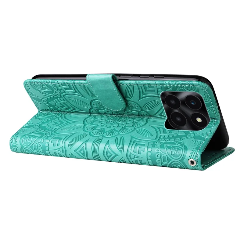 For Honor X6a 4G Case PU Leather Sunflower Imprinted Phone Cover Wallet Stand Shell - Green
