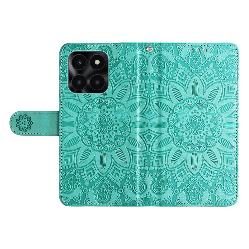 For Honor X6a 4G Case PU Leather Sunflower Imprinted Phone Cover Wallet Stand Shell - Green