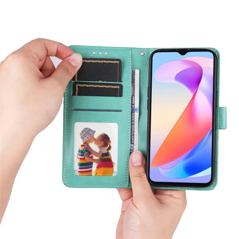 For Honor X6a 4G Case PU Leather Sunflower Imprinted Phone Cover Wallet Stand Shell - Green