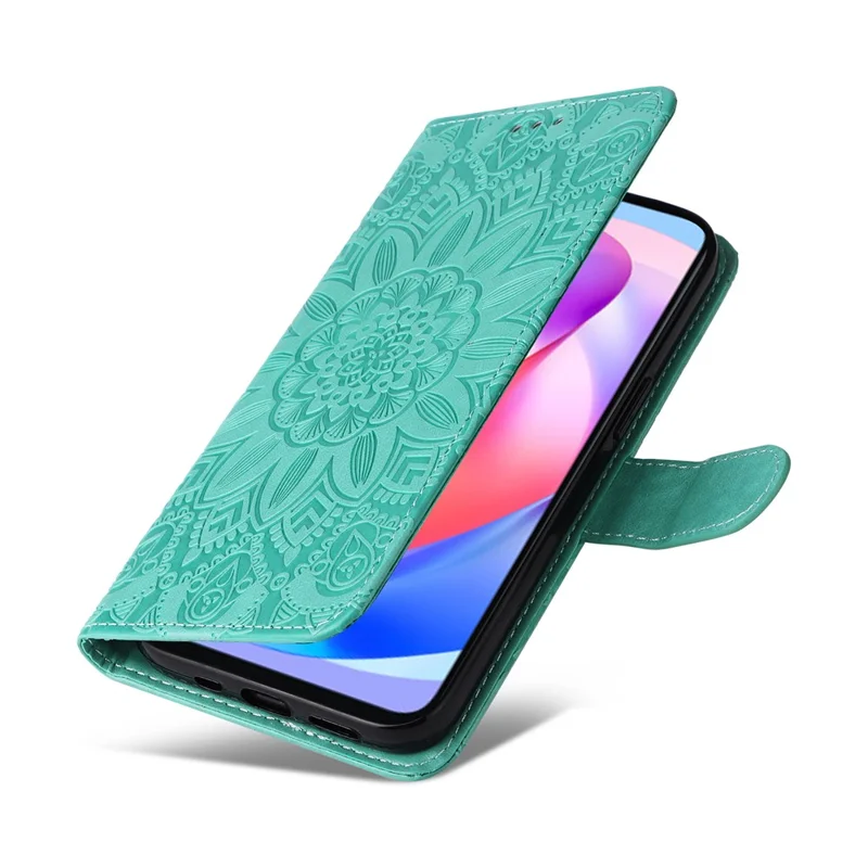 For Honor X6a 4G Case PU Leather Sunflower Imprinted Phone Cover Wallet Stand Shell - Green