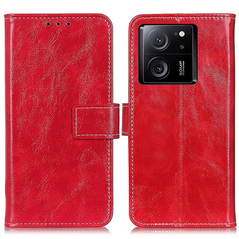 Cover Portafoglio Supporto per Xiaomi 13T / 13T Pro / Redmi K60 Ultra, Custodia in Pelle con Texture Effetto Cavallo Selvaggio - Rosso