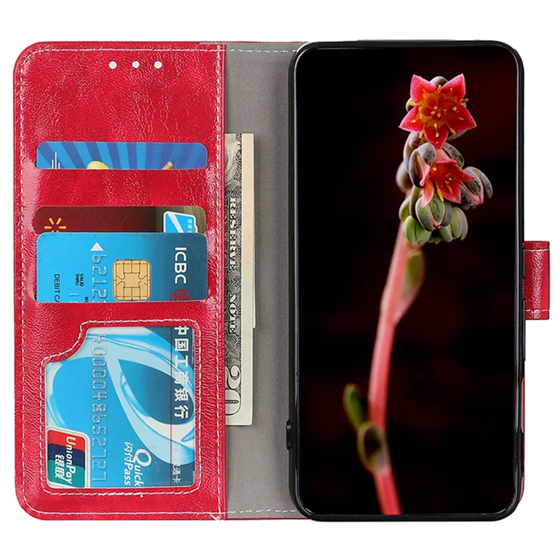 Cover Portafoglio Supporto per Xiaomi 13T / 13T Pro / Redmi K60 Ultra, Custodia in Pelle con Texture Effetto Cavallo Selvaggio - Rosso