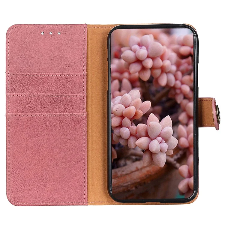KHAZNEH Para Samsung Galaxy A05s 4G Case Cowhide Texture Stand Wallet Leather Mobile Phone Cover - Pink