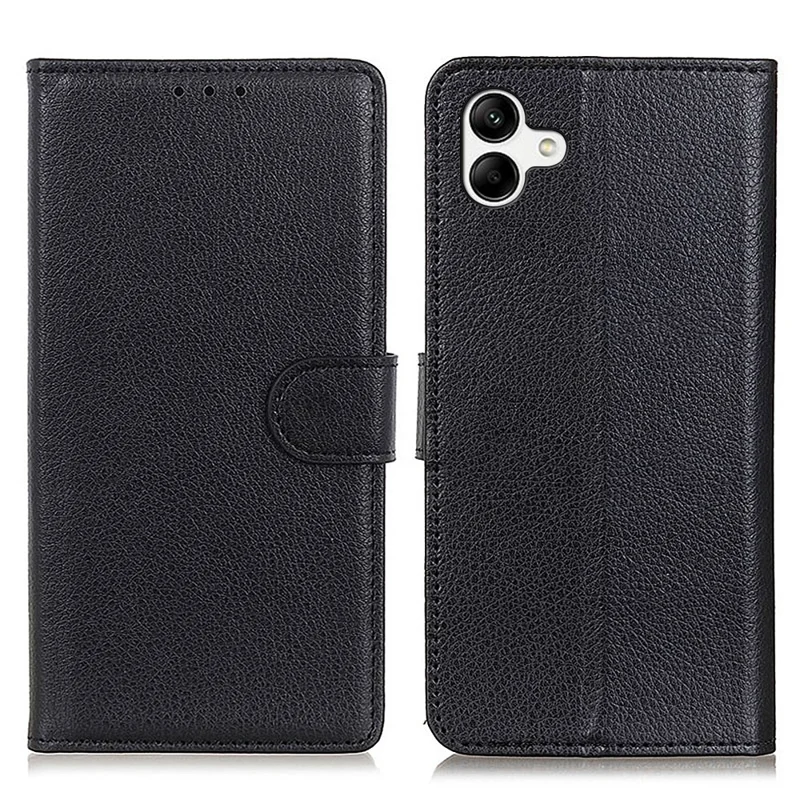 For Samsung Galaxy A05 4G Case Wallet Stand Litchi Texture PU Leather Phone Cover - Black