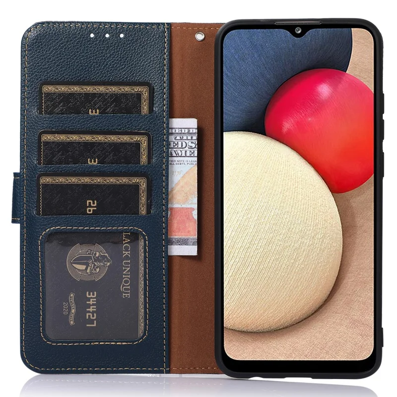 KHAZNEH For Samsung Galaxy A05 4G Case RFID Blocking Wallet PU Leather Phone Stand Cover - Blue