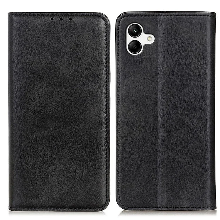 Для Samsung Galaxy A05 4G Case Split Leather Cover Wallet Stand Cowhide Texture Phone Shell - Черный