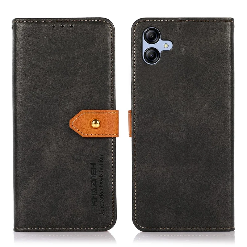KHAZNEH Für Samsung Galaxy A05 4G Hülle Rindsleder Textur PU Leder Stand Wallet Handyhülle - Schwarz