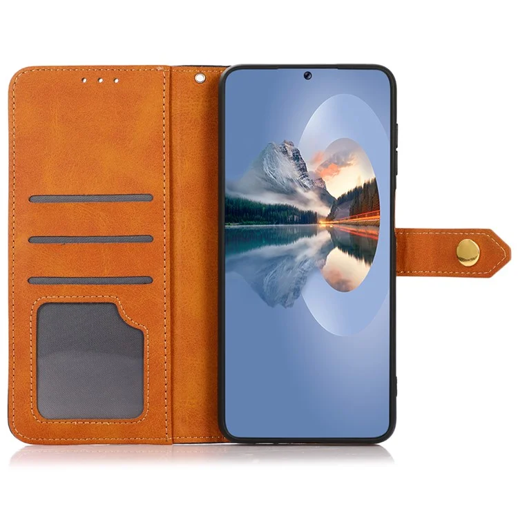 KHAZNEH Für Samsung Galaxy A05 4G Hülle Rindsleder Textur PU Leder Stand Wallet Handyhülle - Schwarz