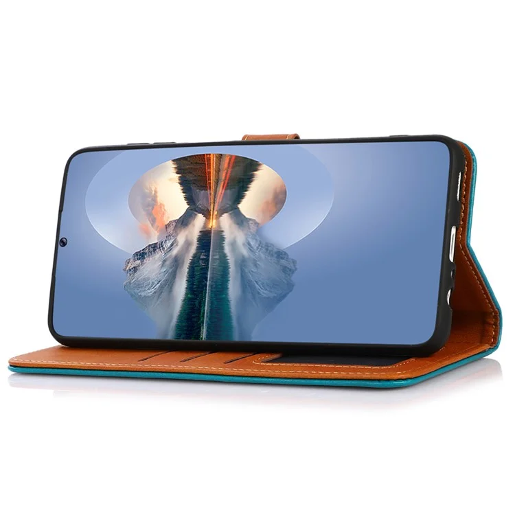 KHAZNEH Für Samsung Galaxy A05 4G Hülle Rindsleder Textur PU Leder Stand Wallet Handyhülle - Schwarz