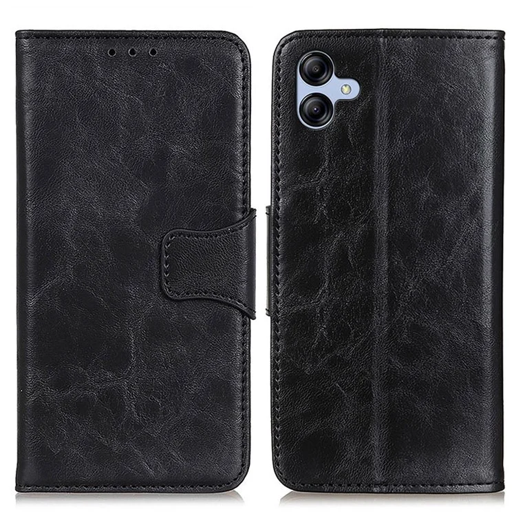 Für Samsung Galaxy A05 4G Case Spaltleder Crazy Horse Texture Wallet Phone Cover - Schwarz