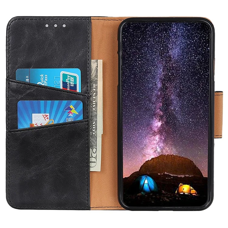 Für Samsung Galaxy A05 4G Case Spaltleder Crazy Horse Texture Wallet Phone Cover - Schwarz