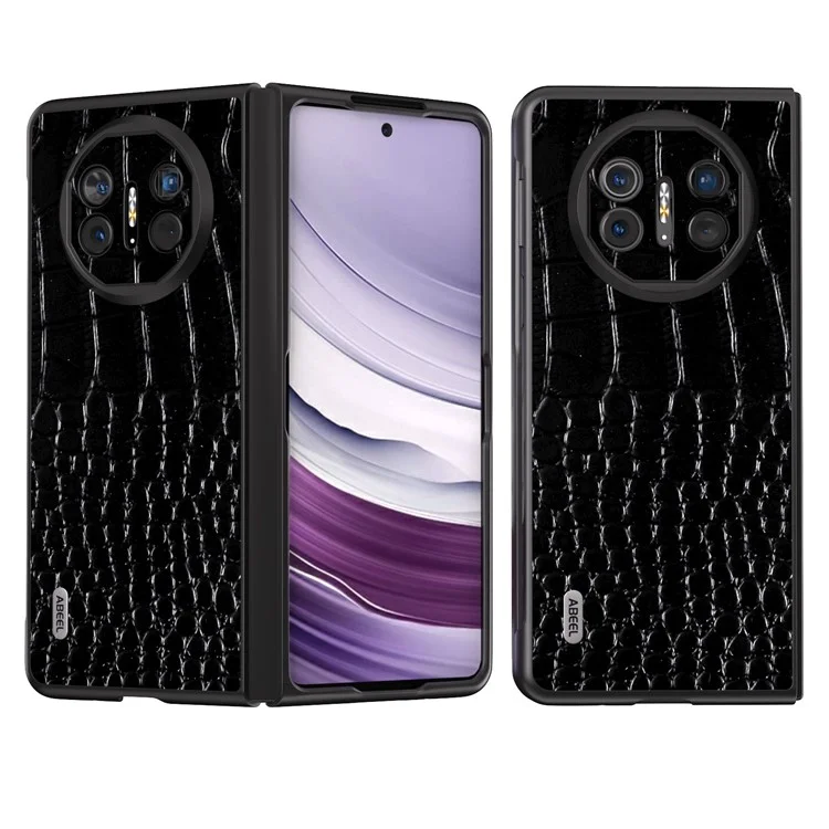 ABEEL Pour Huawei Mate X5 Coque Véritable Cuir de Vache + PC Texture Crocodile Couverture - Noir