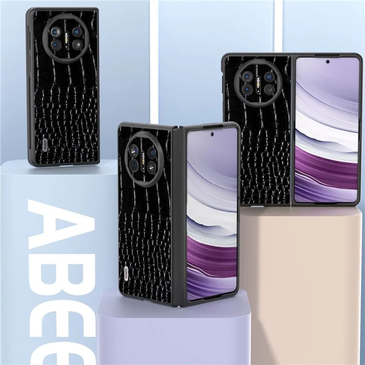 ABEEL Pour Huawei Mate X5 Coque Véritable Cuir de Vache + PC Texture Crocodile Couverture - Noir