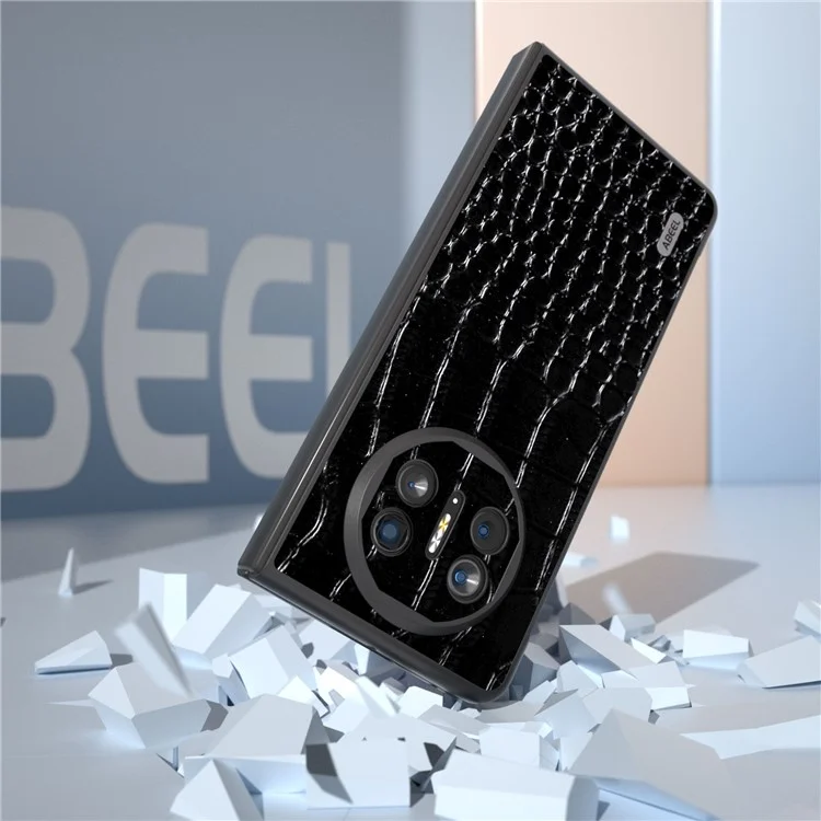 ABEEL Pour Huawei Mate X5 Coque Véritable Cuir de Vache + PC Texture Crocodile Couverture - Noir
