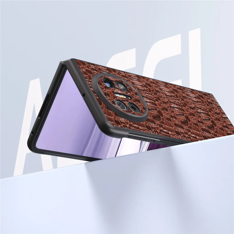 ABEEL For Huawei Mate X5 Case Texture Genuine Cow Leather+PC Phone Cover - Brown