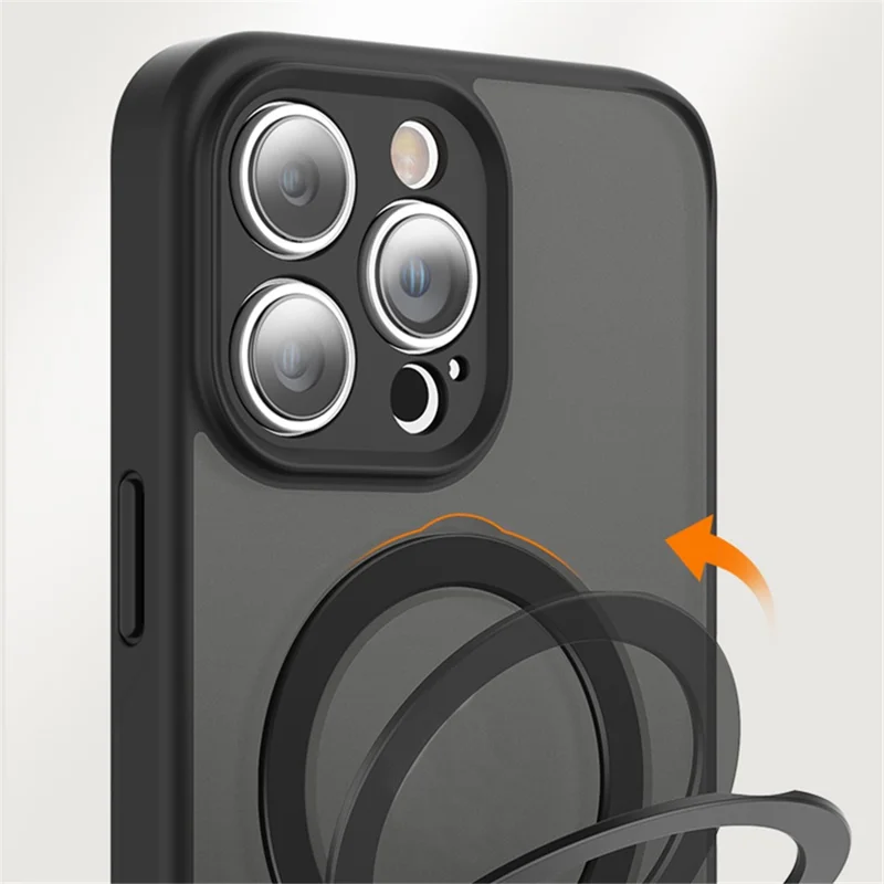 For iPhone 15 Pro Max Kickstand Phone Case Anti-Scratch TPU+Acrylic Magnetic Cover - Translucent Black