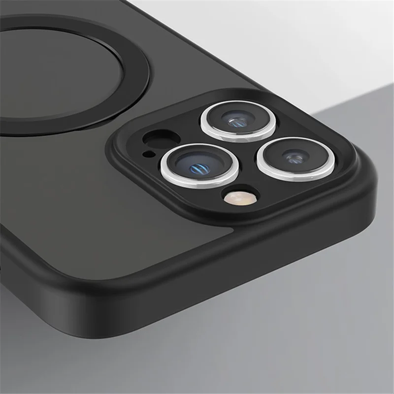 For iPhone 15 Pro Max Kickstand Phone Case Anti-Scratch TPU+Acrylic Magnetic Cover - Translucent Black