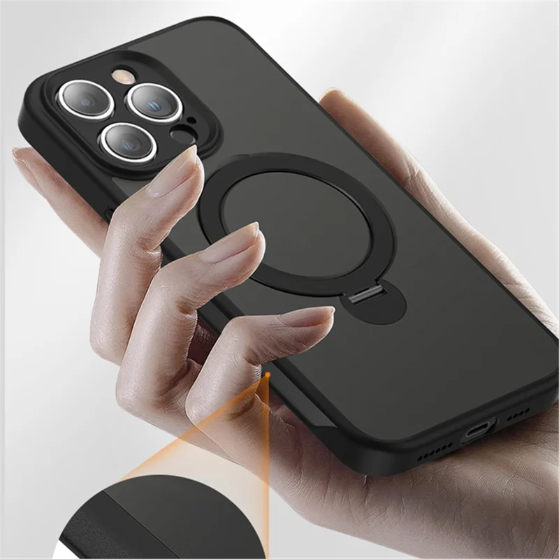 For iPhone 15 Pro Max Kickstand Phone Case Anti-Scratch TPU+Acrylic Magnetic Cover - Translucent Black