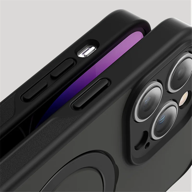 For iPhone 15 Pro Max Kickstand Phone Case Anti-Scratch TPU+Acrylic Magnetic Cover - Translucent Black