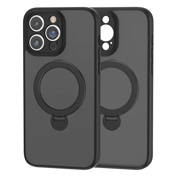 Funda para iPhone 15 Pro de TPU+Acrílico con soporte plegable y protección contra caídas - Negro transparente