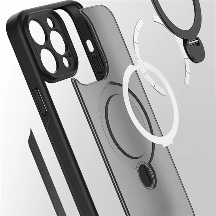 Funda para iPhone 15 Pro de TPU+Acrílico con soporte plegable y protección contra caídas - Negro transparente