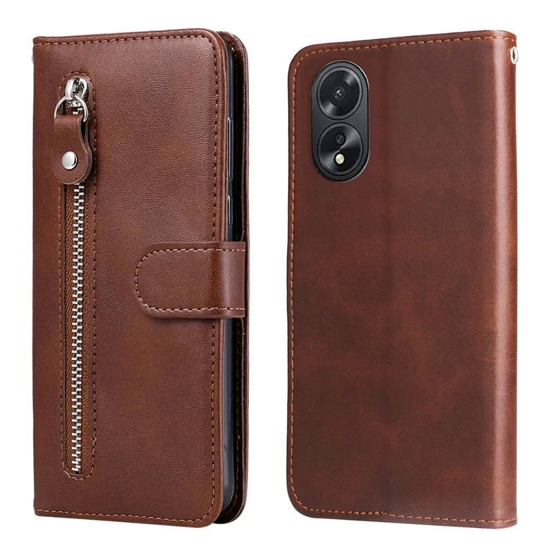 For Oppo A38 4G Case Wallet Stand Smartphone Cover Calf Texture Shell - Brown