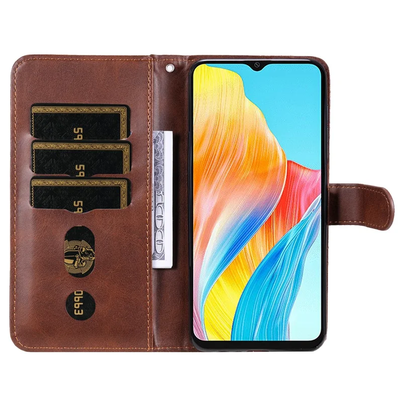 For Oppo A38 4G Case Wallet Stand Smartphone Cover Calf Texture Shell - Brown