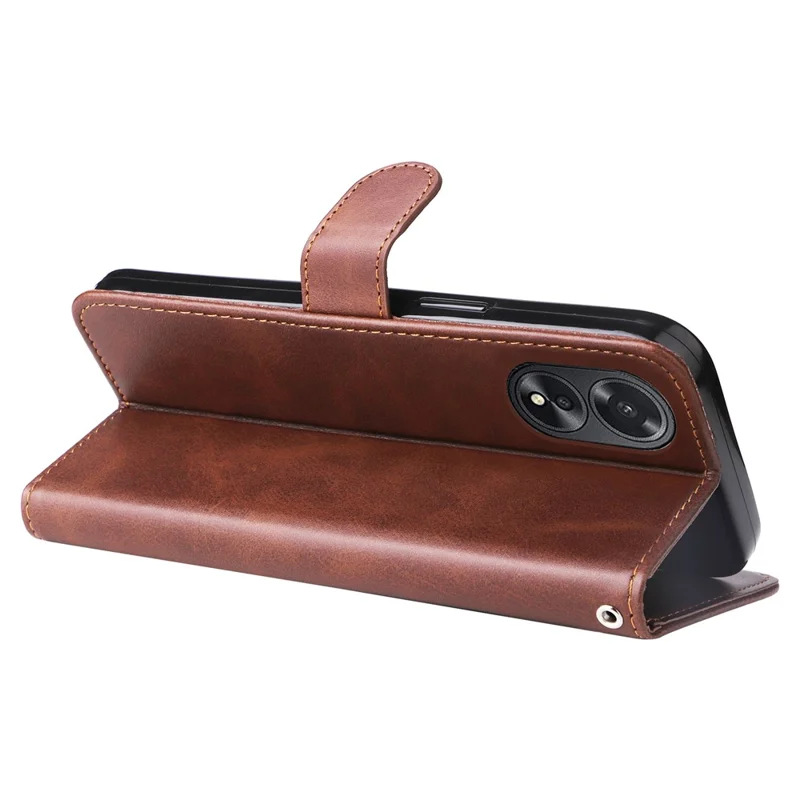 For Oppo A38 4G Case Wallet Stand Smartphone Cover Calf Texture Shell - Brown