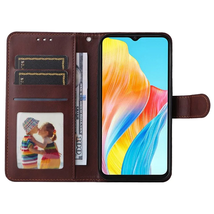 For Oppo A38 4G Case Wallet Phone Stand Shell PU Leather Cover with Calf Texture - Brown