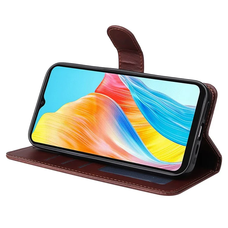 For Oppo A38 4G Case Wallet Phone Stand Shell PU Leather Cover with Calf Texture - Brown