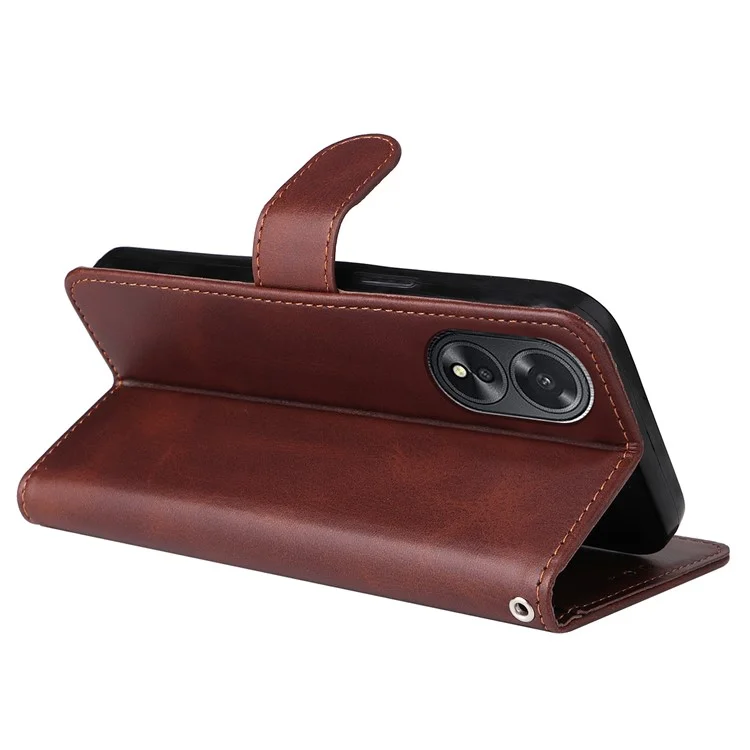 For Oppo A38 4G Case Wallet Phone Stand Shell PU Leather Cover with Calf Texture - Brown