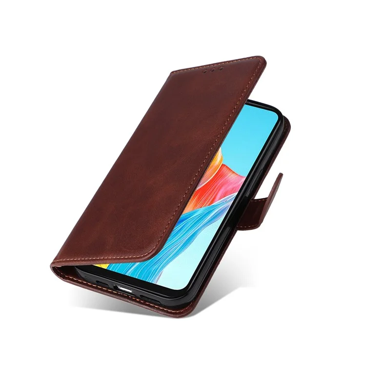 For Oppo A38 4G Case Wallet Phone Stand Shell PU Leather Cover with Calf Texture - Brown