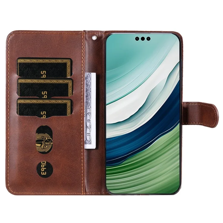 For Huawei Mate 60 Pro Case Shockproof Calf Texture Zipper Wallet Stand Smartphone Cover - Brown