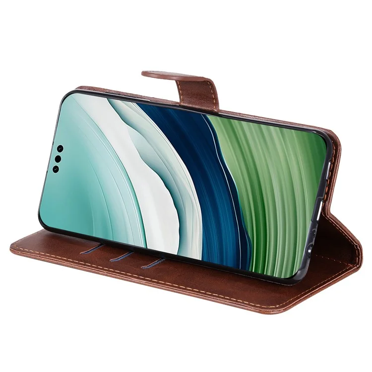 For Huawei Mate 60 Pro Case Shockproof Calf Texture Zipper Wallet Stand Smartphone Cover - Brown