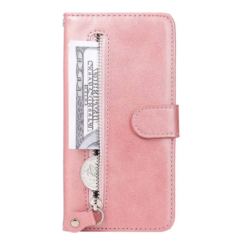 For Huawei Mate 60 Pro Case Shockproof Calf Texture Zipper Wallet Stand Smartphone Cover - Pink