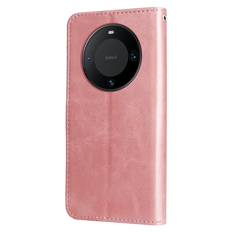 For Huawei Mate 60 Pro Case Shockproof Calf Texture Zipper Wallet Stand Smartphone Cover - Pink
