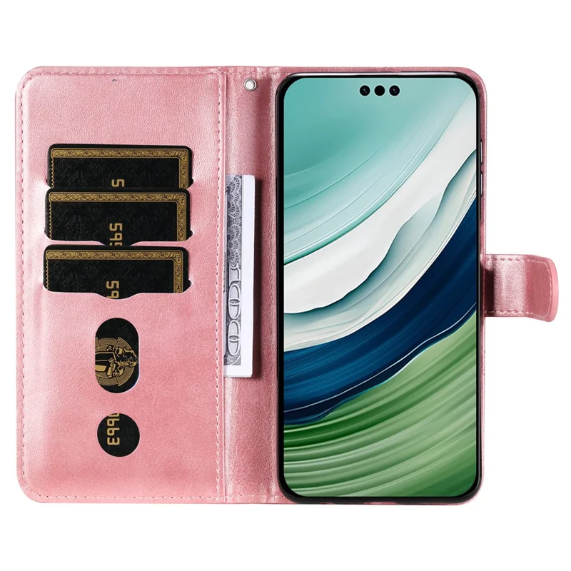 For Huawei Mate 60 Pro Case Shockproof Calf Texture Zipper Wallet Stand Smartphone Cover - Pink
