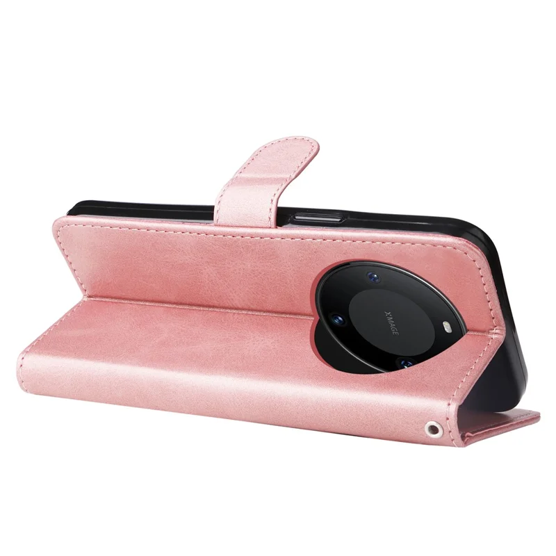 For Huawei Mate 60 Pro Case Shockproof Calf Texture Zipper Wallet Stand Smartphone Cover - Pink