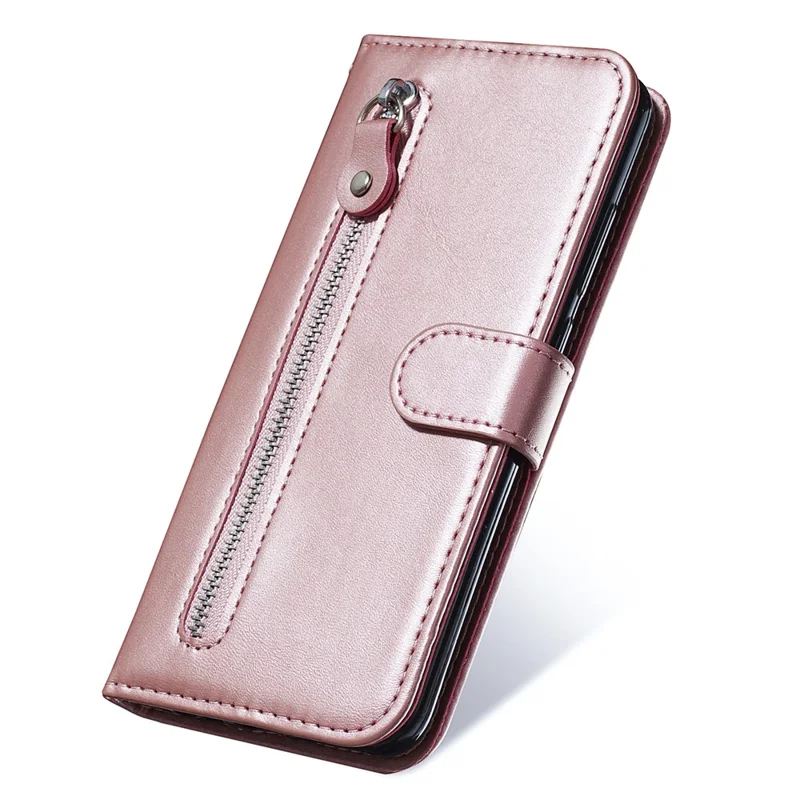 For Huawei Mate 60 Pro Case Shockproof Calf Texture Zipper Wallet Stand Smartphone Cover - Pink