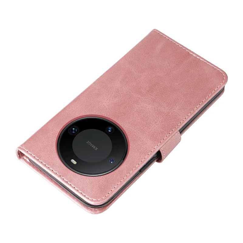 For Huawei Mate 60 Pro Case Shockproof Calf Texture Zipper Wallet Stand Smartphone Cover - Pink