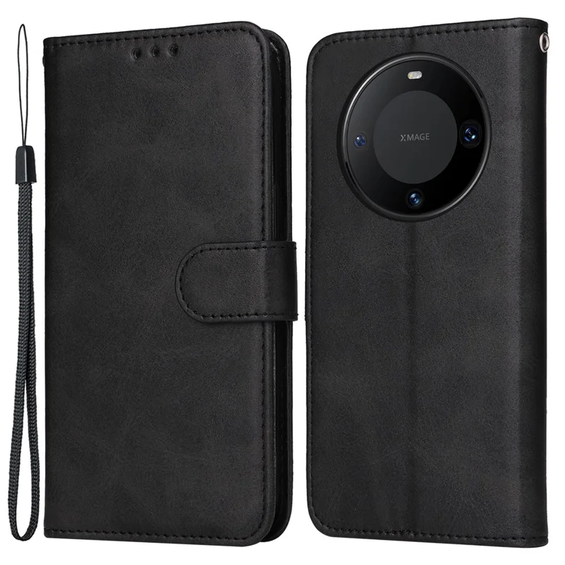 Para o Caso Huawei Mate 60 Pro Textura de Bezerro Carteira Stand Proteção de Couro PU Capa de Telefone Celular - Preto