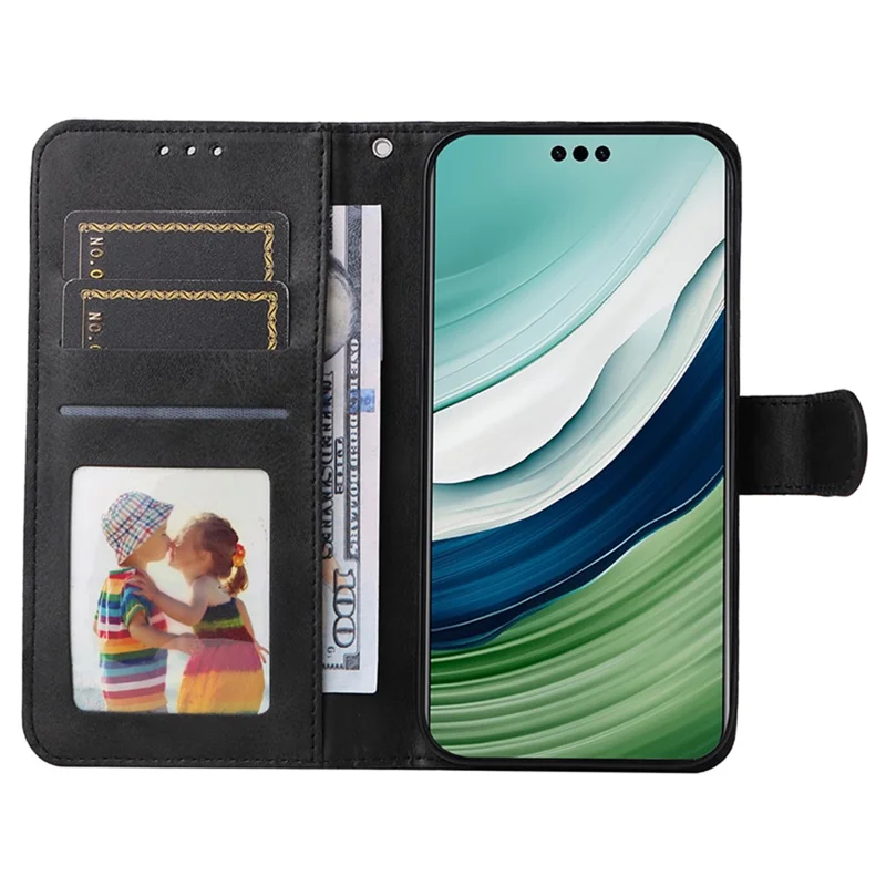 Para o Caso Huawei Mate 60 Pro Textura de Bezerro Carteira Stand Proteção de Couro PU Capa de Telefone Celular - Preto