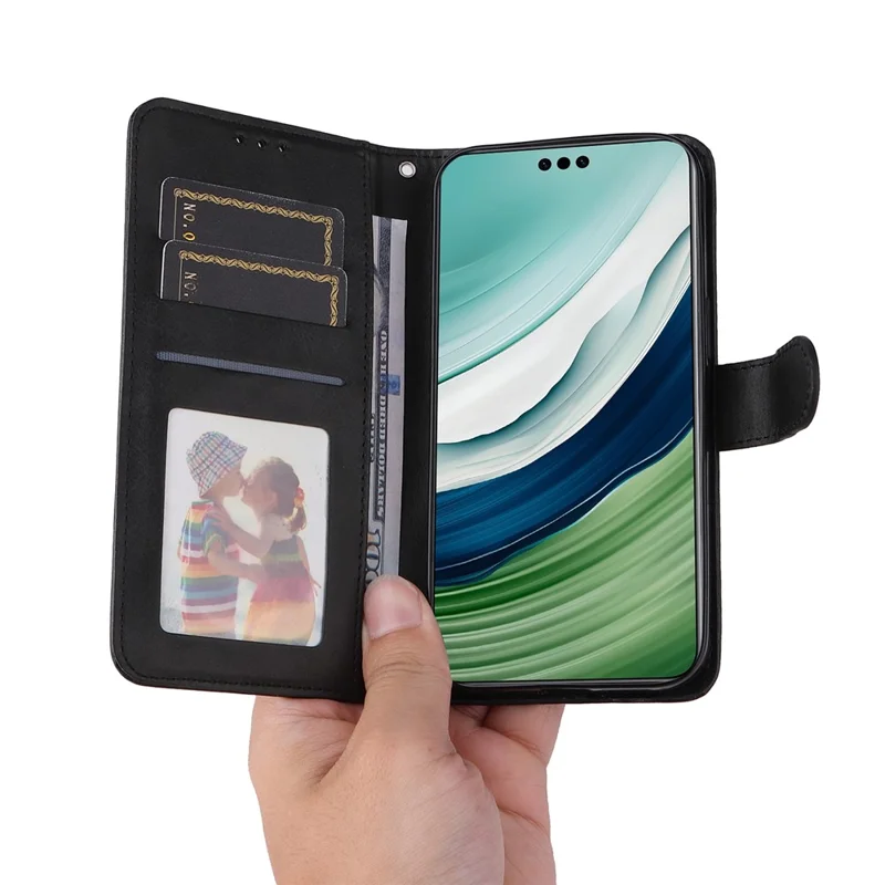 Para o Caso Huawei Mate 60 Pro Textura de Bezerro Carteira Stand Proteção de Couro PU Capa de Telefone Celular - Preto